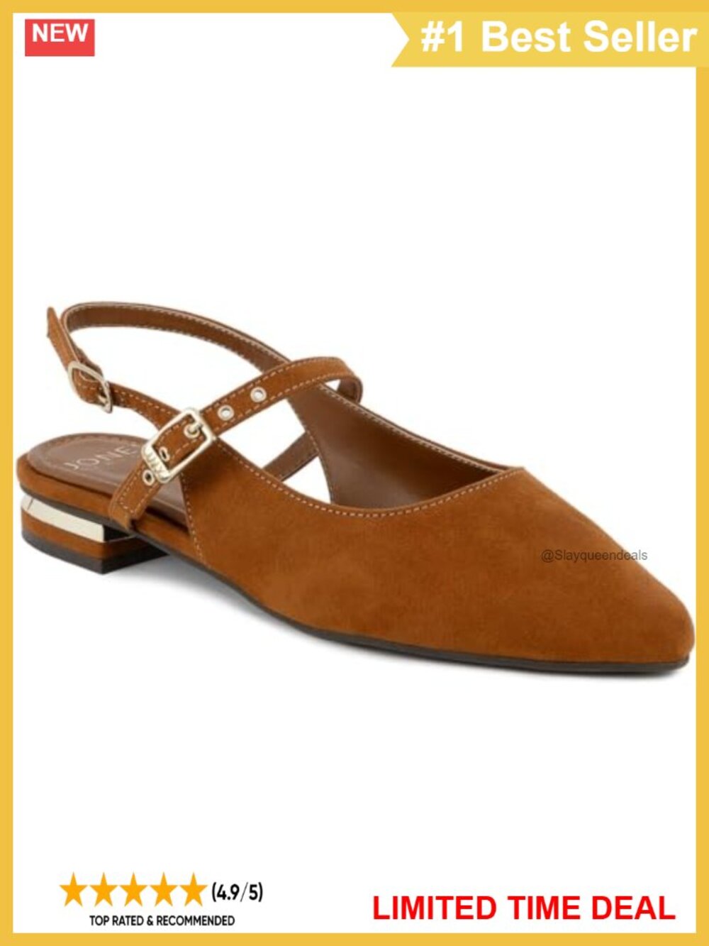Slingback Pointed Toe Flats Gold Buckle Strap Shoes